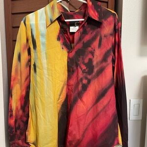 Just Cavalli Red and Yellow Abstract Shirt